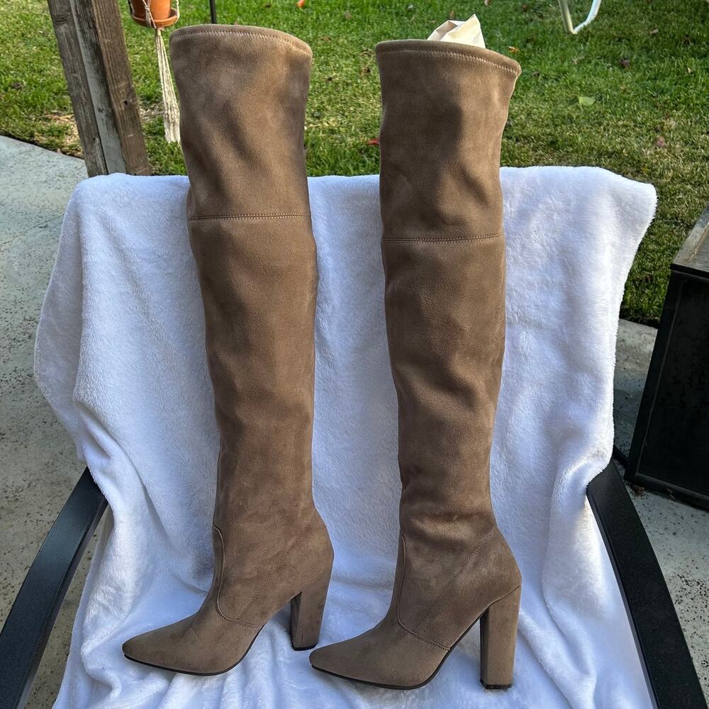 Steve Madden Rocking Taupe Faux Suede Over Knee Boots Women's 8.5 - Picture 5 of 12
